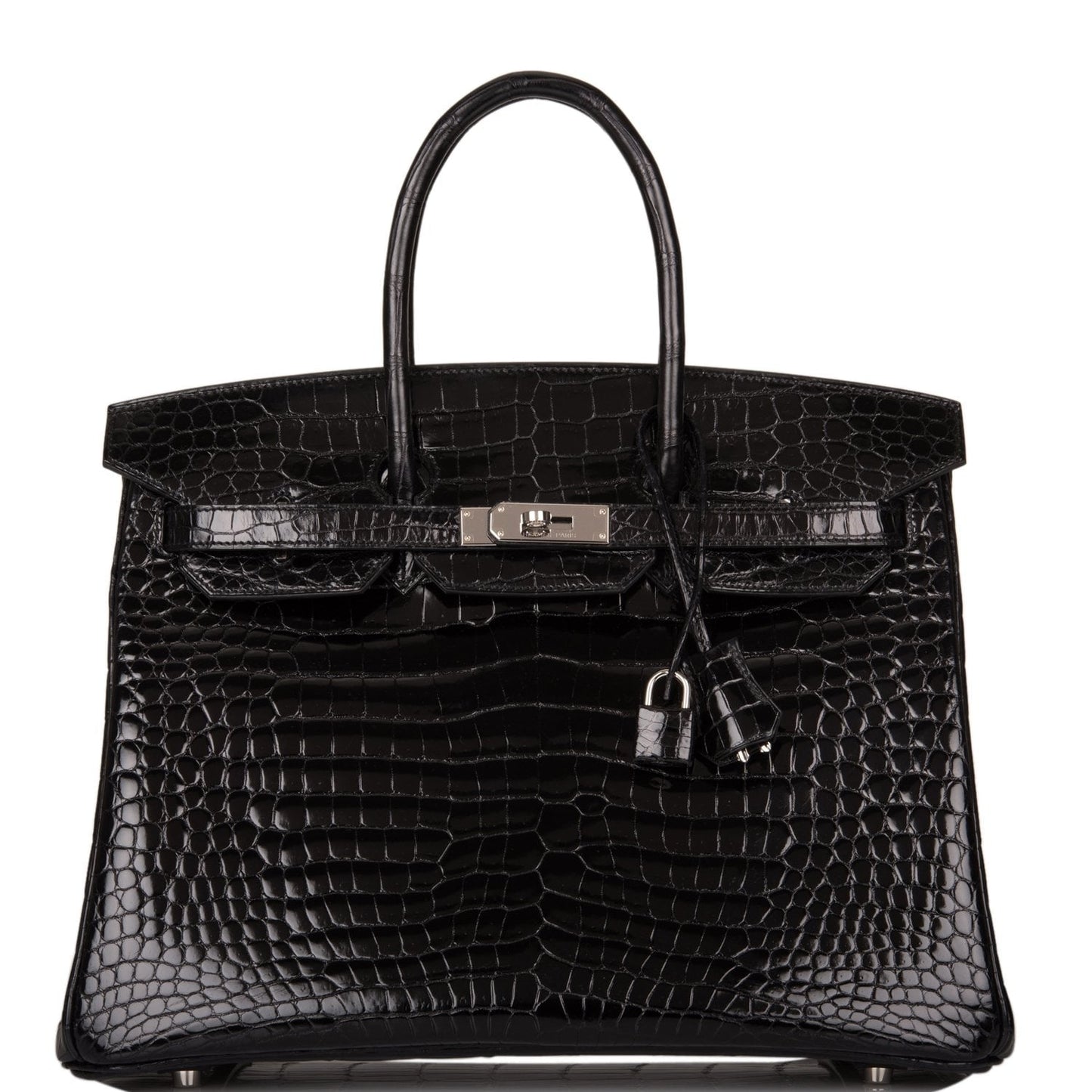 Hermes Birkin 35 Black Shiny Porosus Crocodile Palladium Hardware