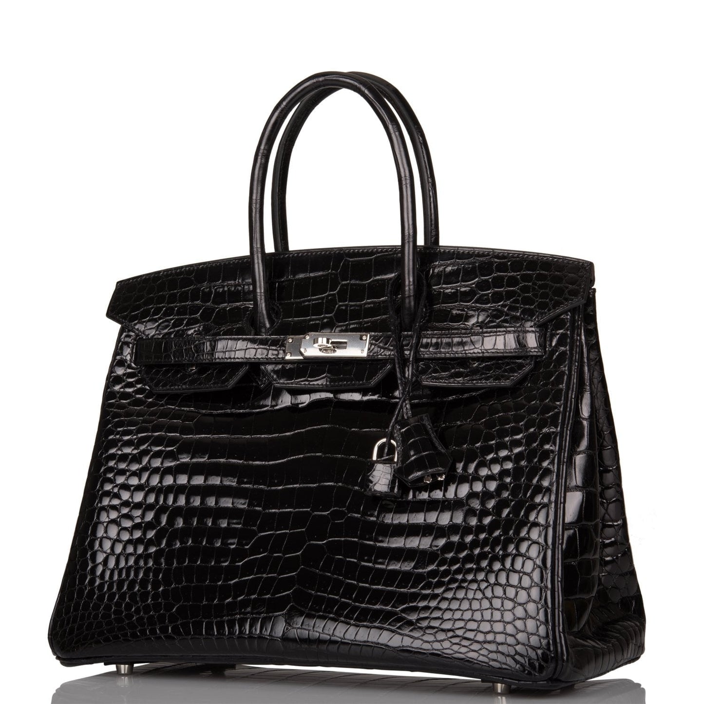 Hermes Birkin 35 Black Shiny Porosus Crocodile Palladium Hardware