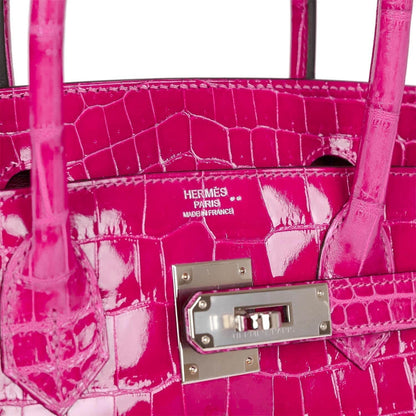 Hermes Birkin 30 Rose Pourpre Shiny Niloticus Crocodile Palladium Hardware