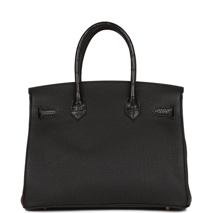 Hermes Birkin 30 Black Matte Alligator and Togo Touch Rose Gold Hardware