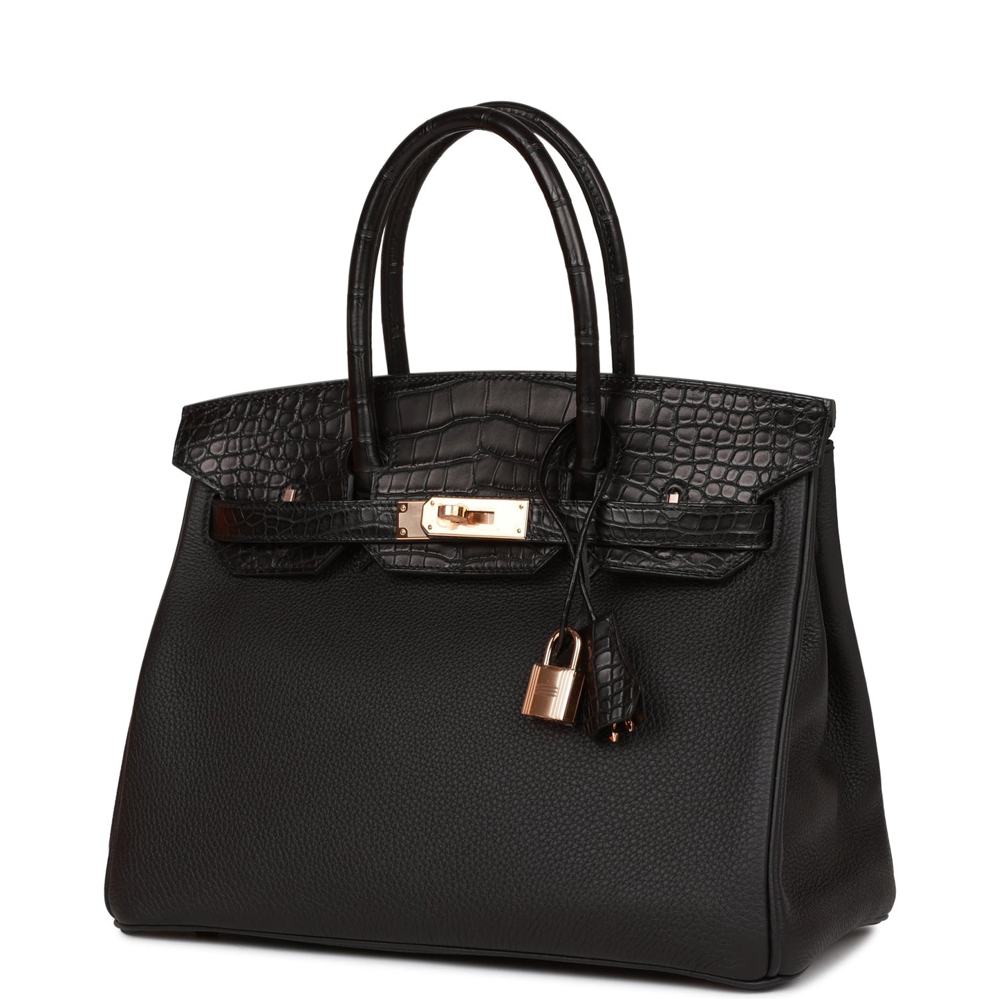 Hermes Birkin 30 Black Matte Alligator and Togo Touch Rose Gold Hardware