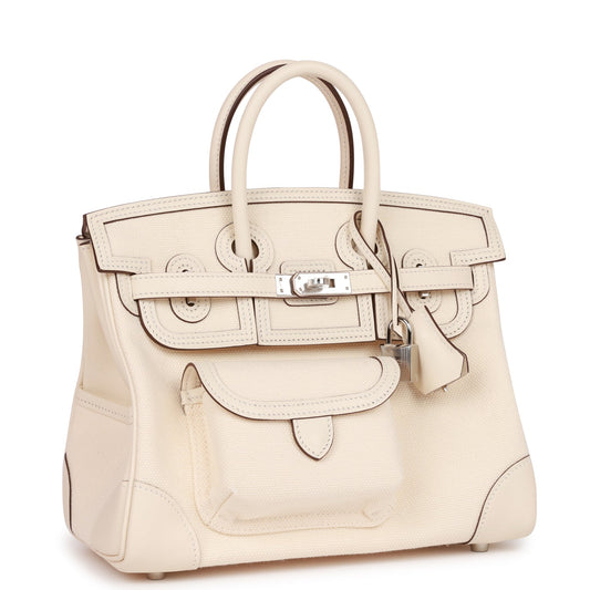 Hermes Birkin Cargo 25 Nata Swift and Toile Canvas Palladium Hardware