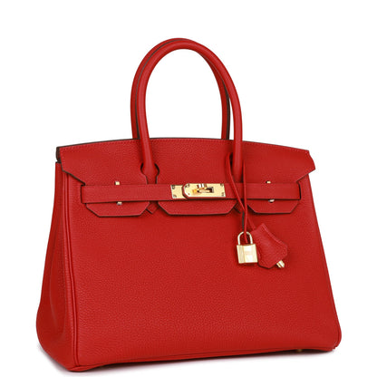 Hermes Birkin 30 Rouge Casaque Togo Gold Hardware