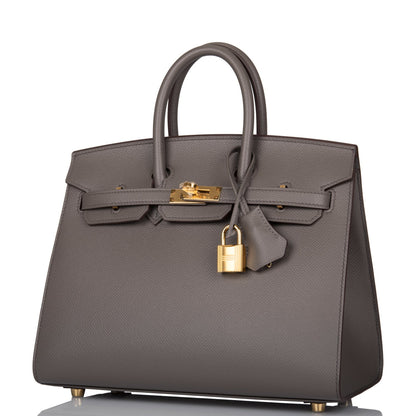 Hermes Birkin Sellier 25 Etain Epsom Gold Hardware