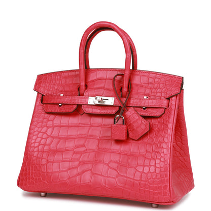 Hermes Birkin 25 Rose Extreme Matte Alligator Palladium Hardware