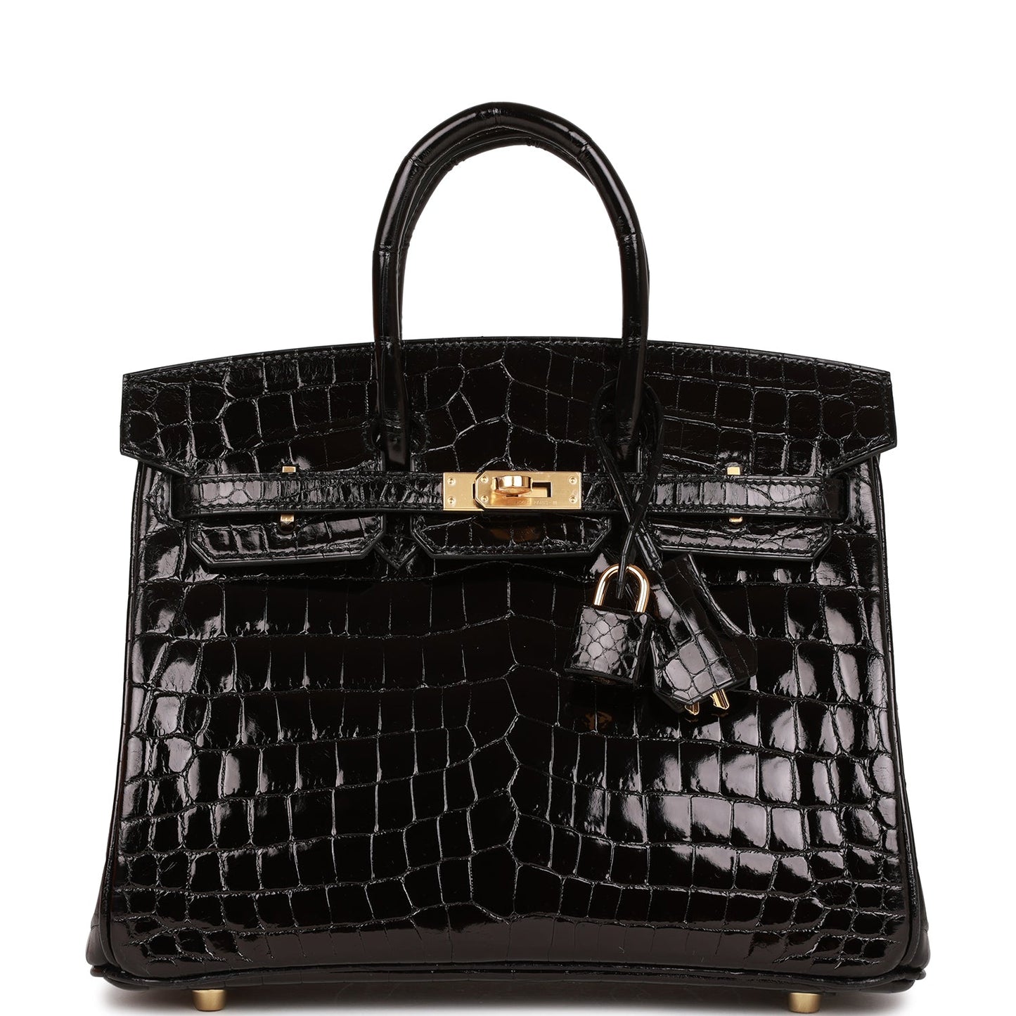 Hermes Birkin 25 Black Shiny Niloticus Crocodile Gold Hardware