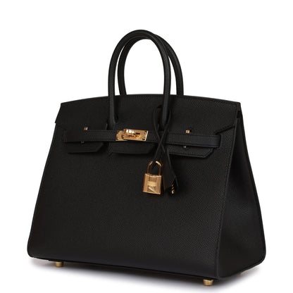 Hermes Birkin Sellier 25 Black Epsom Gold Hardware