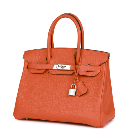 Hermes Birkin 30 Orange Poppy Clemence Palladium Hardware