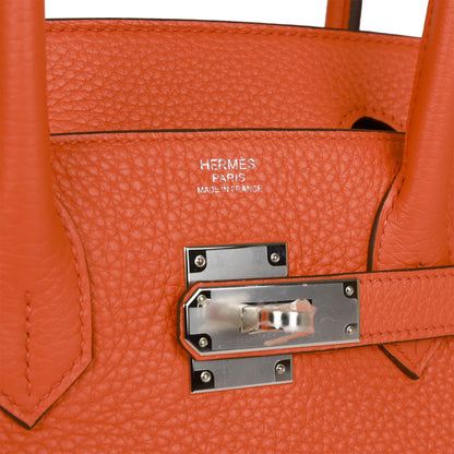 Hermes Birkin 30 Orange Poppy Clemence Palladium Hardware