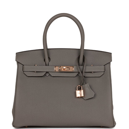 Hermes Birkin 30 Gris Meyer Togo Rose Gold Hardware