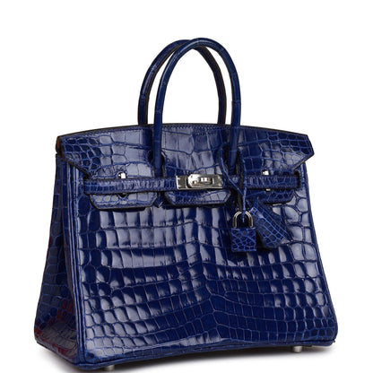 Hermes Birkin 25 Bleu Electric Shiny Niloticus Crocodile Palladium Hardware