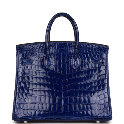 Hermes Birkin 25 Bleu Electric Shiny Niloticus Crocodile Palladium Hardware