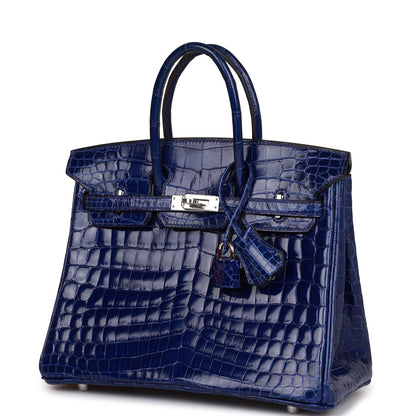 Hermes Birkin 25 Bleu Electric Shiny Niloticus Crocodile Palladium Hardware