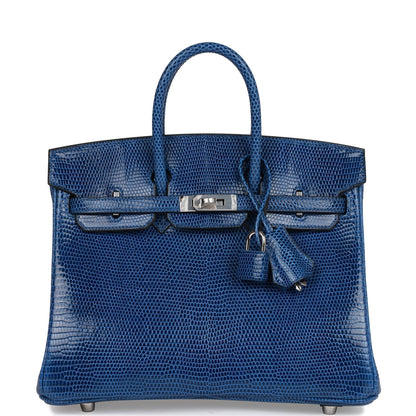 Hermes Birkin 25 Bleu Saphir Lizard Palladium Hardware