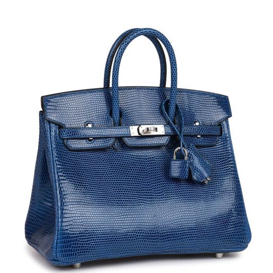 Hermes Birkin 25 Bleu Saphir Lizard Palladium Hardware