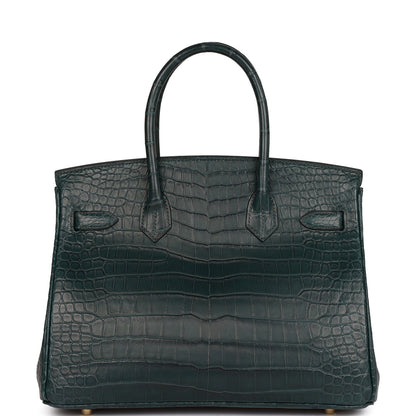 Hermes Birkin 30 Vert Fonce Matte Porosus Crocodile Gold Hardware