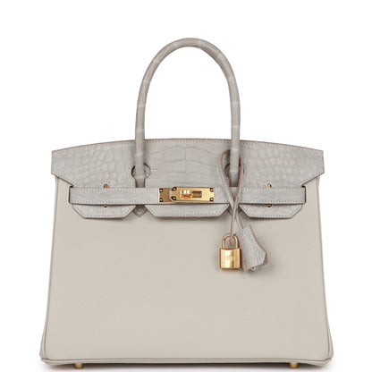 Hermes Birkin 30 Gris Perle Matte Alligator and Togo Touch Gold Hardware