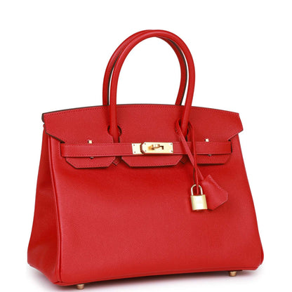 Hermes Birkin 30 Rouge Casaque Epsom Gold Hardware