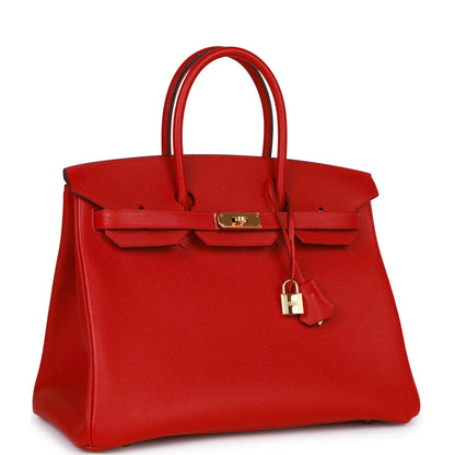 Hermes Birkin 35 Rouge Casaque Epsom Gold Hardware