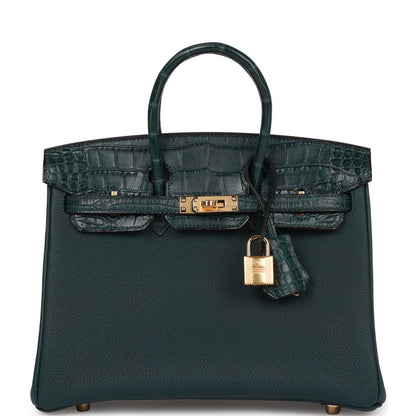 Hermes Birkin 25 Vert Cypress Matte Alligator and Togo Touch Gold Hardware