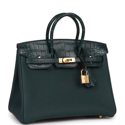 Hermes Birkin 25 Vert Cypress Matte Alligator and Togo Touch Gold Hardware