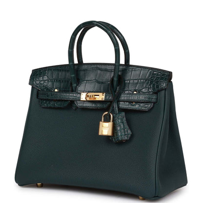 Hermes Birkin 25 Vert Cypress Matte Alligator and Togo Touch Gold Hardware