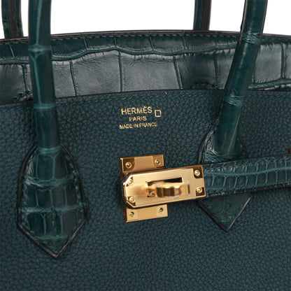 Hermes Birkin 25 Vert Cypress Matte Alligator and Togo Touch Gold Hardware