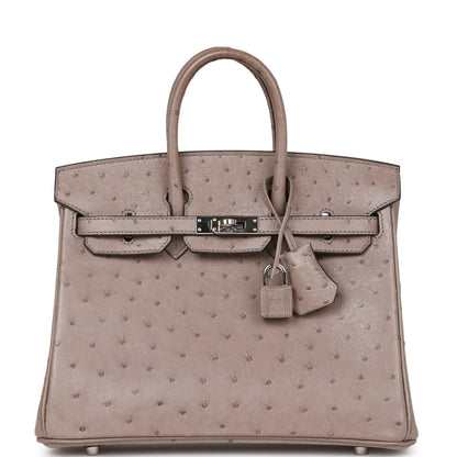 Hermes Birkin 25 Gris Tourterelle Ostrich Palladium Hardware