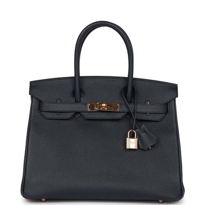 Hermes Birkin 30 Bleu Indigo Epsom Rose Gold Hardware