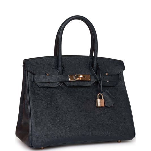 Hermes Birkin 30 Bleu Indigo Epsom Rose Gold Hardware