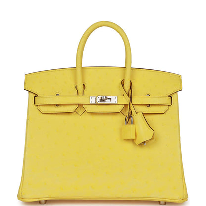 Hermes Birkin 25 Jaune Citron Ostrich Palladium Hardware