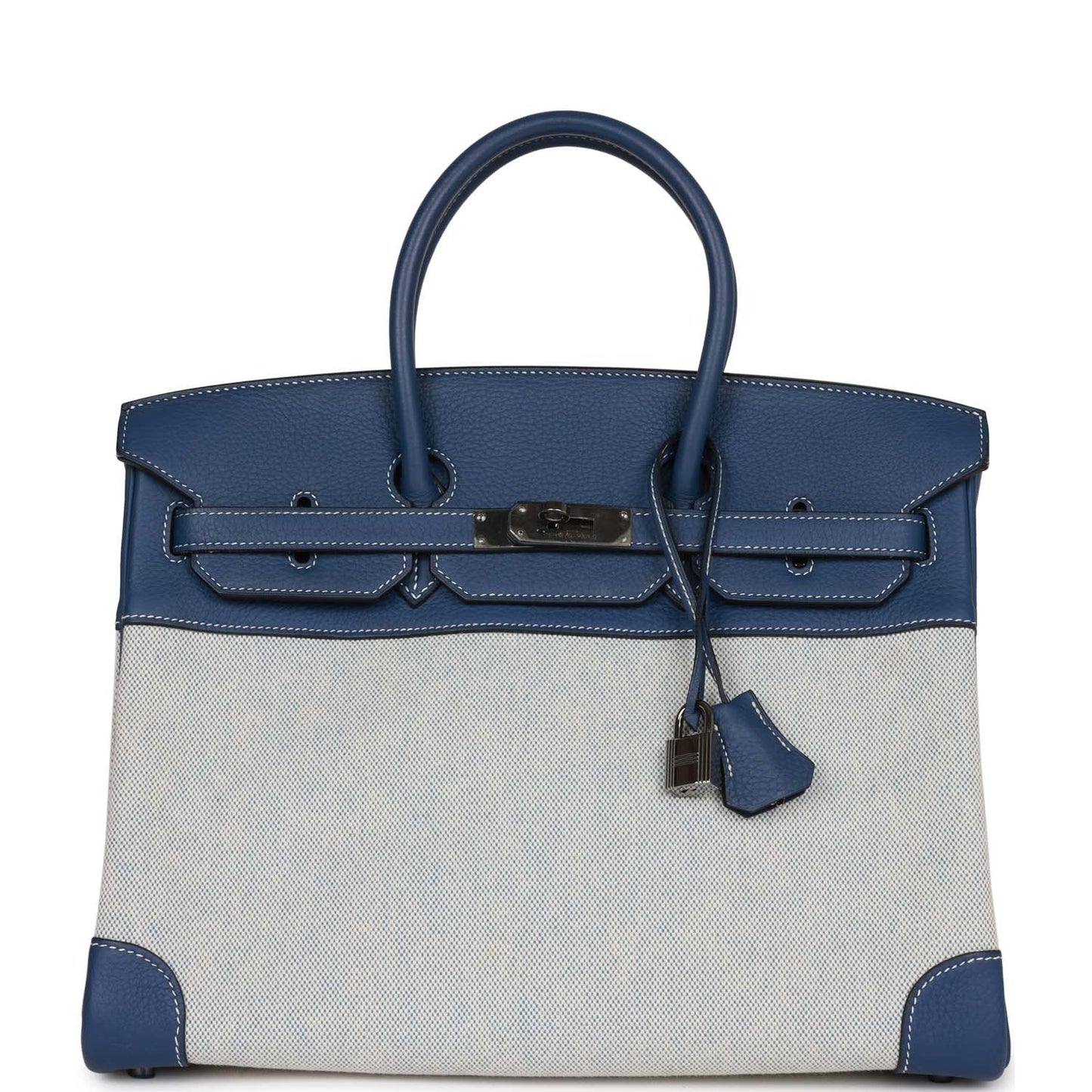 Hermes Birkin 35 Bleu Brighton Clemence and Toile H Ruthenium Hardware