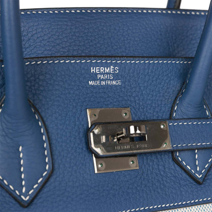 Hermes Birkin 35 Bleu Brighton Clemence and Toile H Ruthenium Hardware