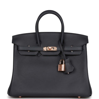 Hermes Birkin 25 Caban Swift Rose Gold Hardware