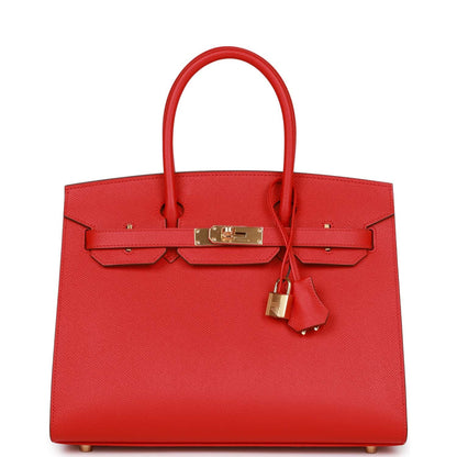 Hermes Birkin Sellier 30 Rouge Casaque Epsom Gold Hardware