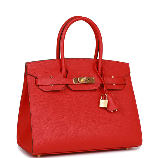 Hermes Birkin Sellier 30 Rouge Casaque Epsom Gold Hardware