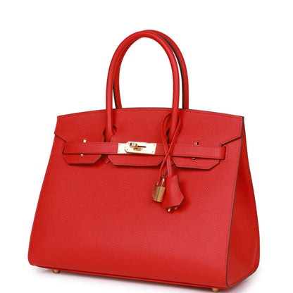 Hermes Birkin Sellier 30 Rouge Casaque Epsom Gold Hardware