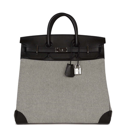 Hermes Birkin 40 HAC Black Evercolor and Toile Palladium Hardware