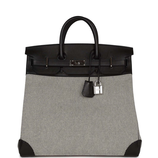 Hermes Birkin 40 HAC Black Evercolor and Toile Palladium Hardware