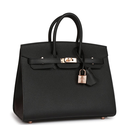 Hermes Birkin Sellier 25 Black Epsom Rose Gold Hardware