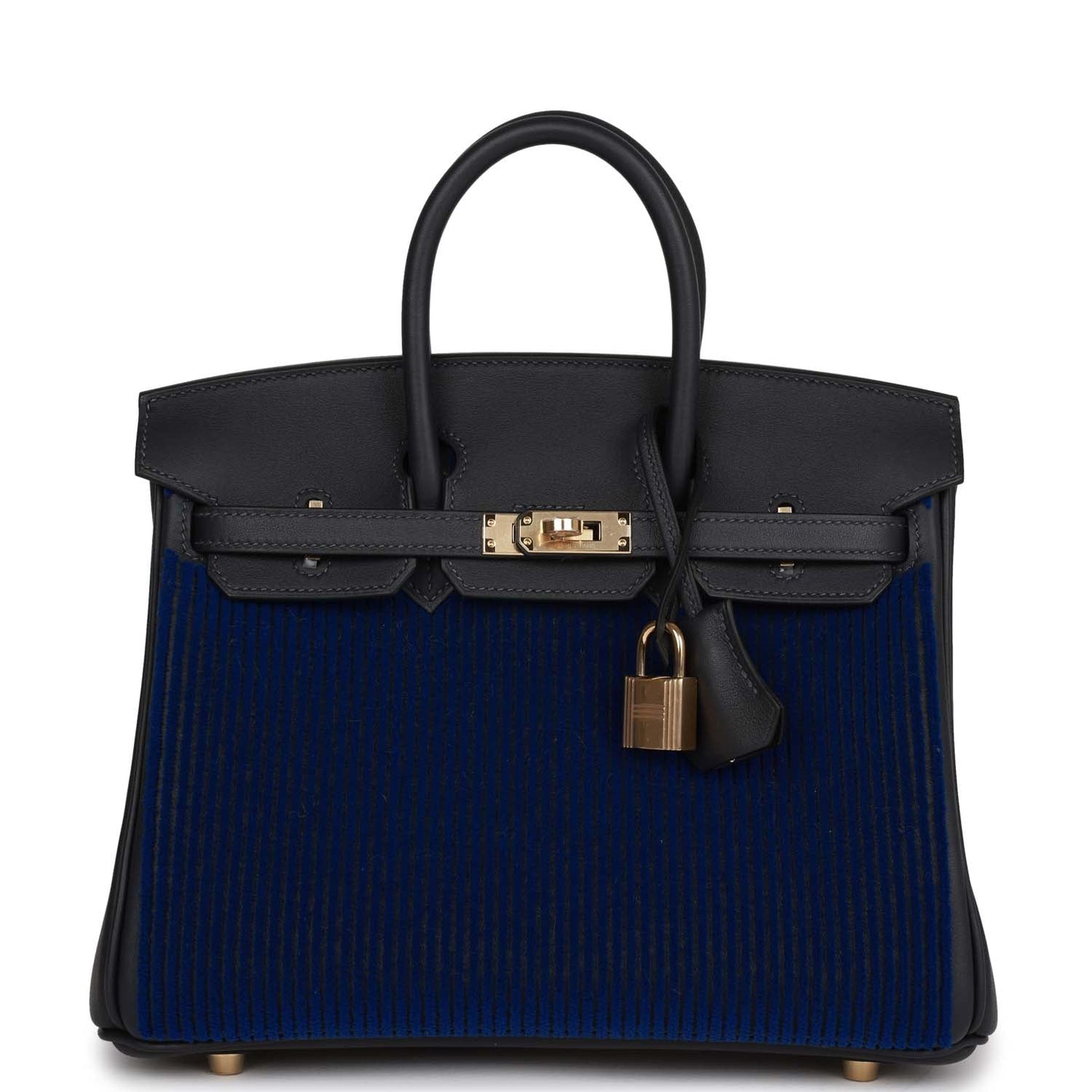 Hermes Birkin 25 Cote-a-Cote Tuffetage Bleu Saphir and Caban Swift Permabrass Hardware