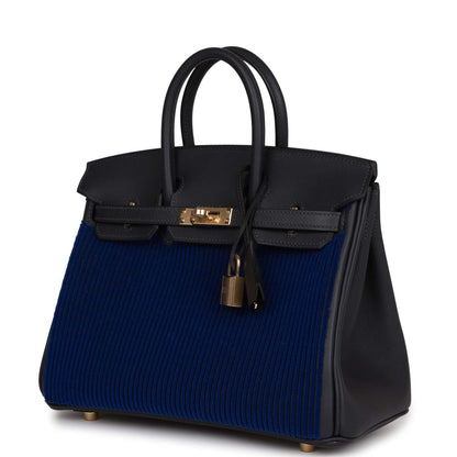 Hermes Birkin 25 Cote-a-Cote Tuffetage Bleu Saphir and Caban Swift Permabrass Hardware