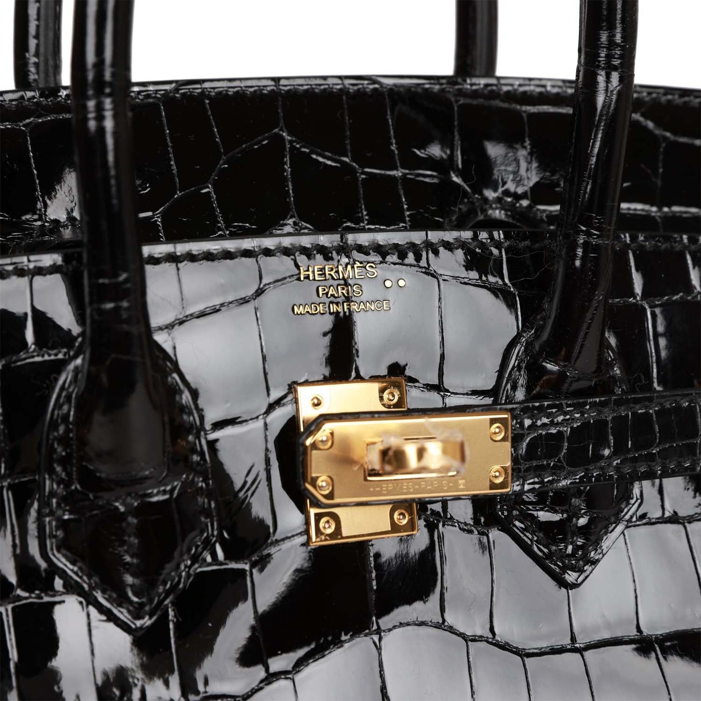 Hermes Birkin 25 Black Shiny Niloticus Crocodile Gold Hardware