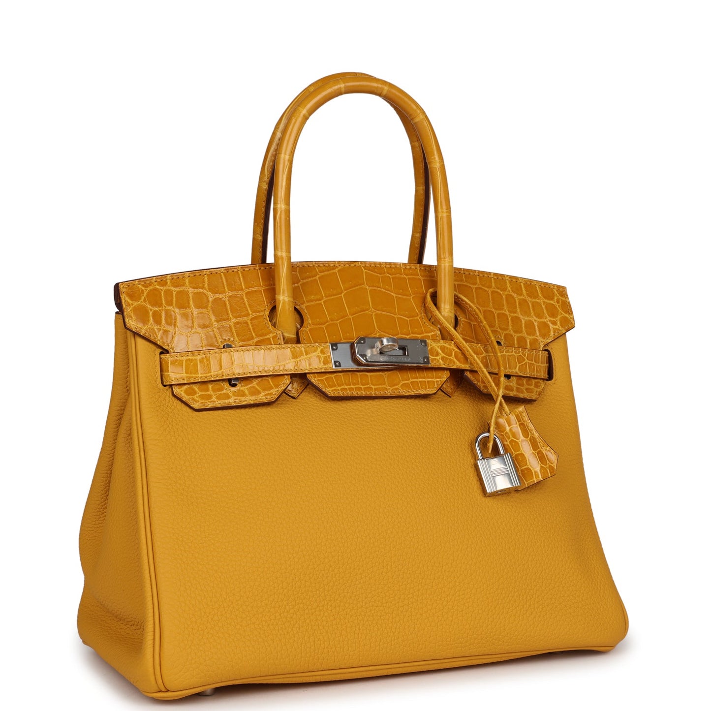 Hermes Birkin 30 Jaune Ambre Shiny Niloticus Crocodile and Togo Touch Palladium Hardware