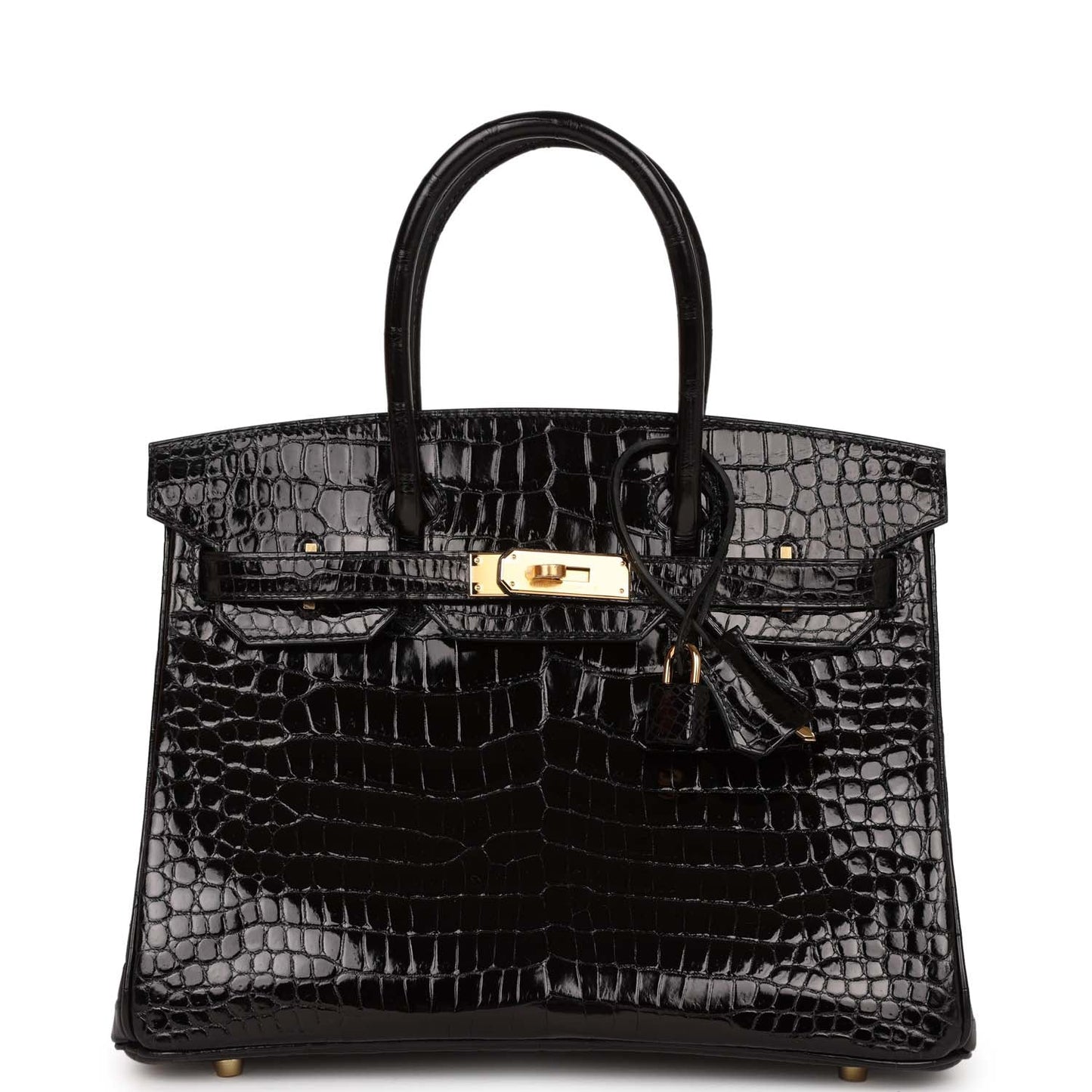 Hermes Birkin 30 Black Shiny Crocodile Porosus Gold Hardware