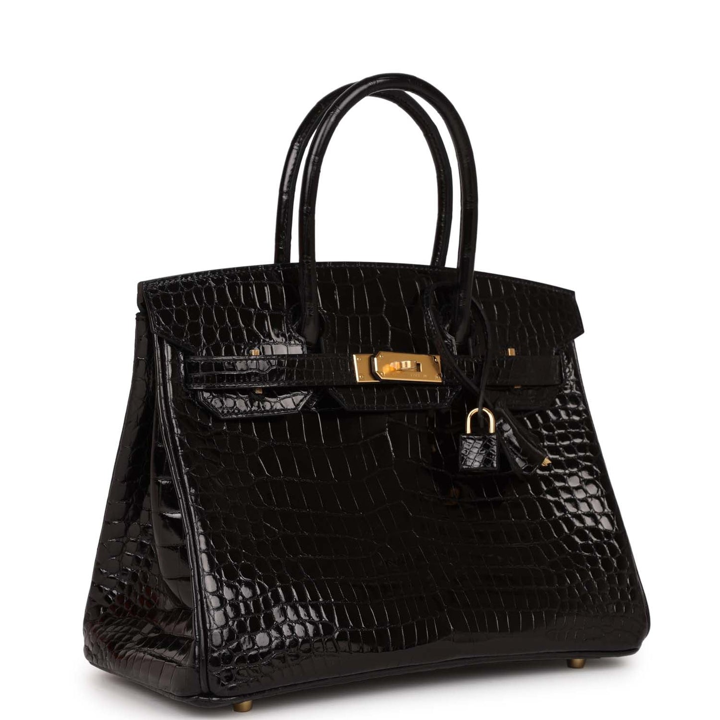 Hermes Birkin 30 Black Shiny Crocodile Porosus Gold Hardware