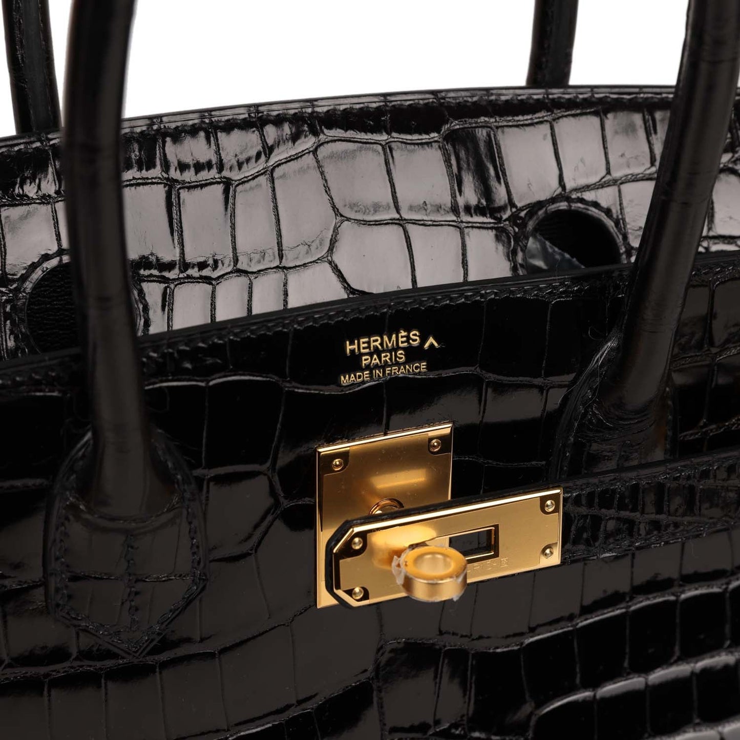 Hermes Birkin 30 Black Shiny Crocodile Porosus Gold Hardware