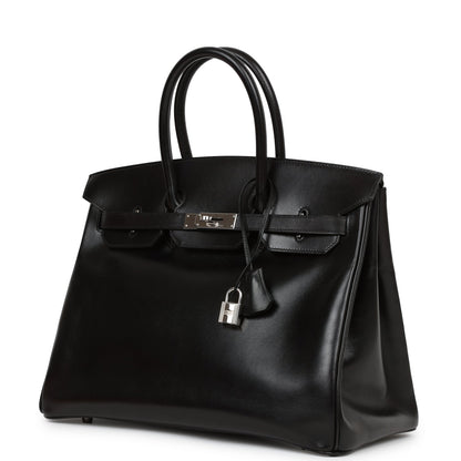 Hermes Birkin 35 Black Box Calf Palladium Hardware