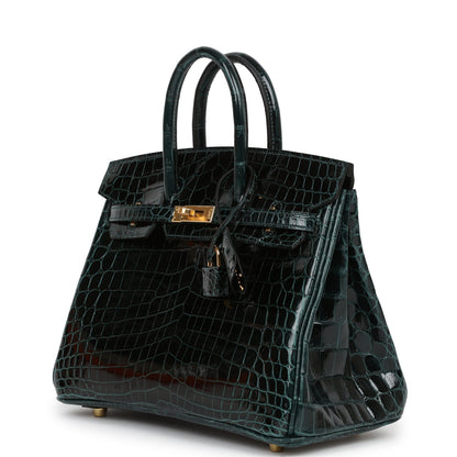 Hermes Birkin 25 Vert Cypress Shiny Niloticus Crocodile Gold Hardware