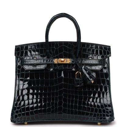 Hermes Birkin 25 Vert Rousseau Shiny Niloticus Crocodile Gold Hardware